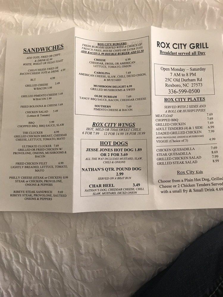 Menu at Rox City Grill restaurant, Roxboro