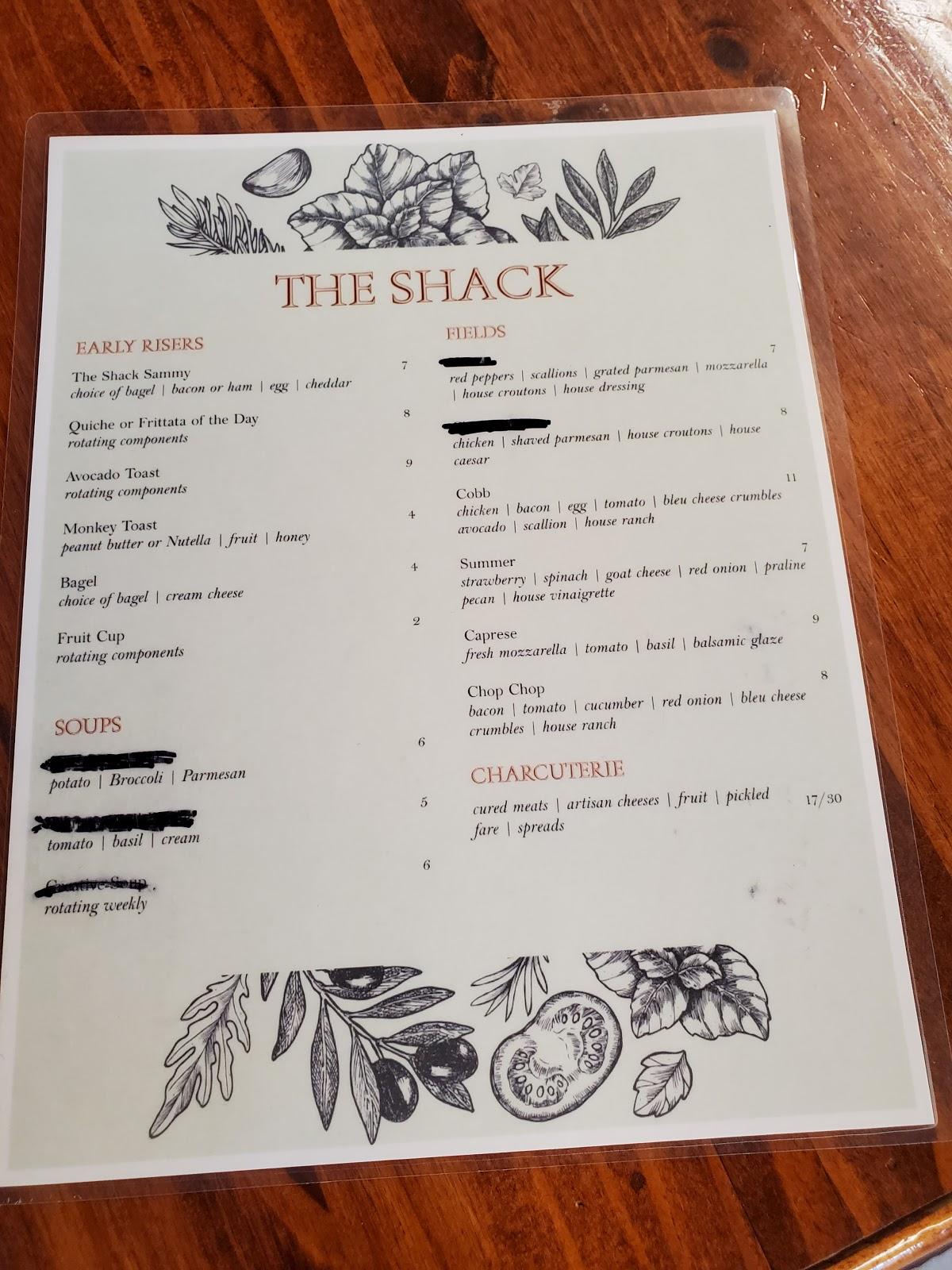 Menu at The Shack a Coffee Boutique pub bar Saint Marks