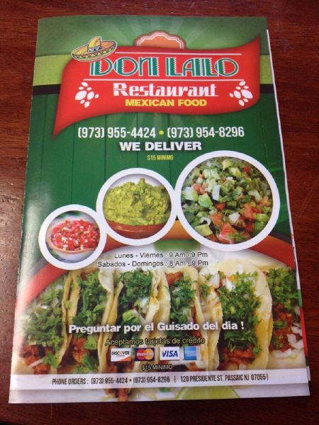 Menu at Don Lalo restaurant, Passaic, 120 President St