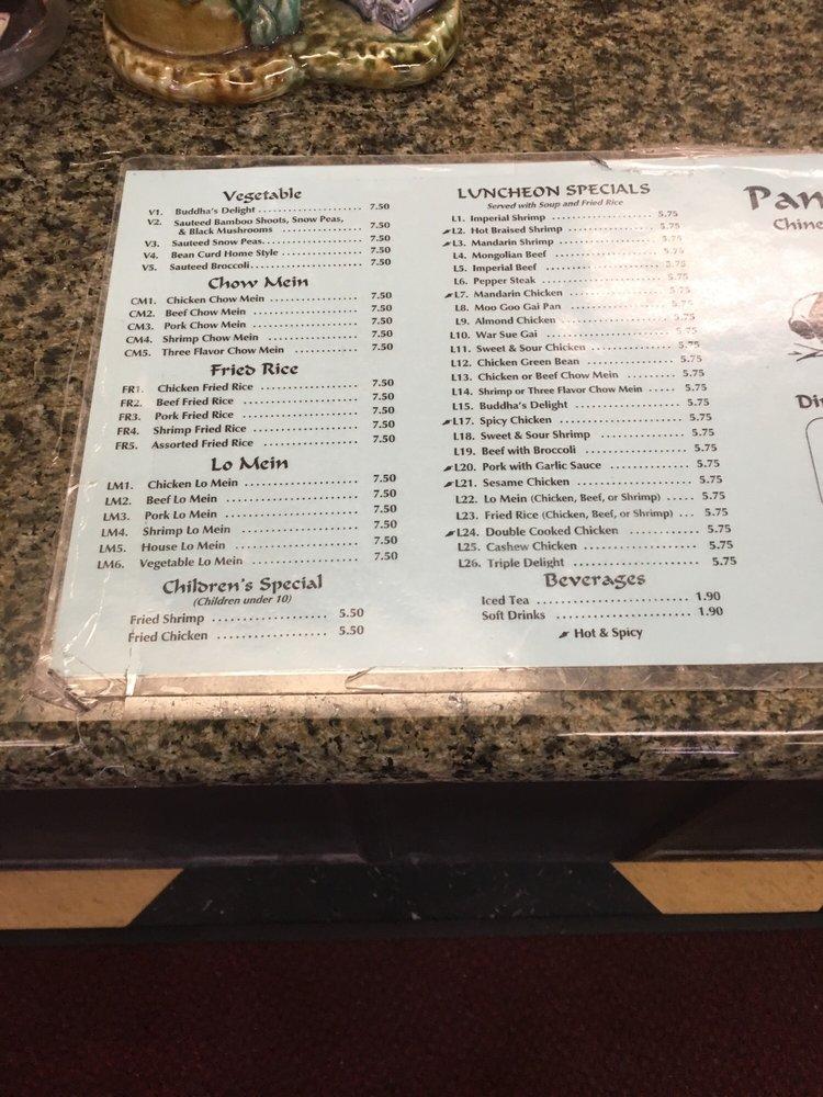 Menu at Panda Inn restaurant, Hazard