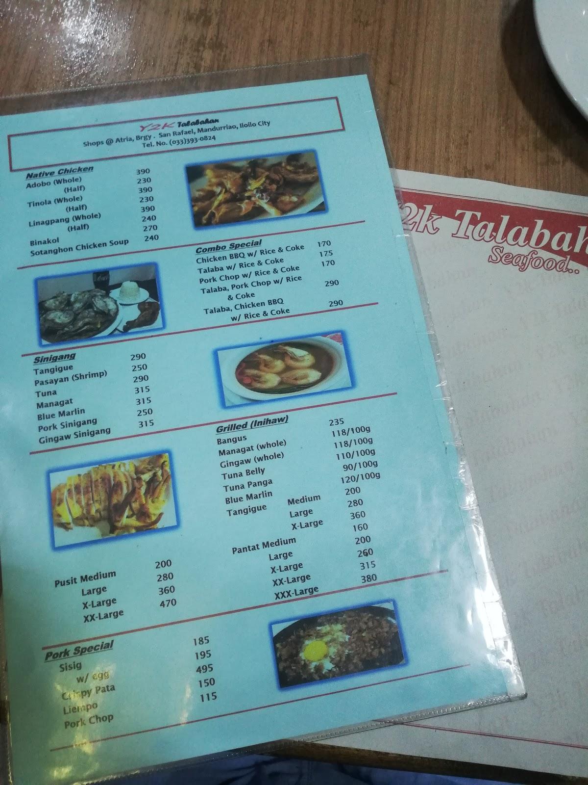 Menu at Y2K Carwash And Talabahan Atria, Iloilo restaurant, Iloilo City