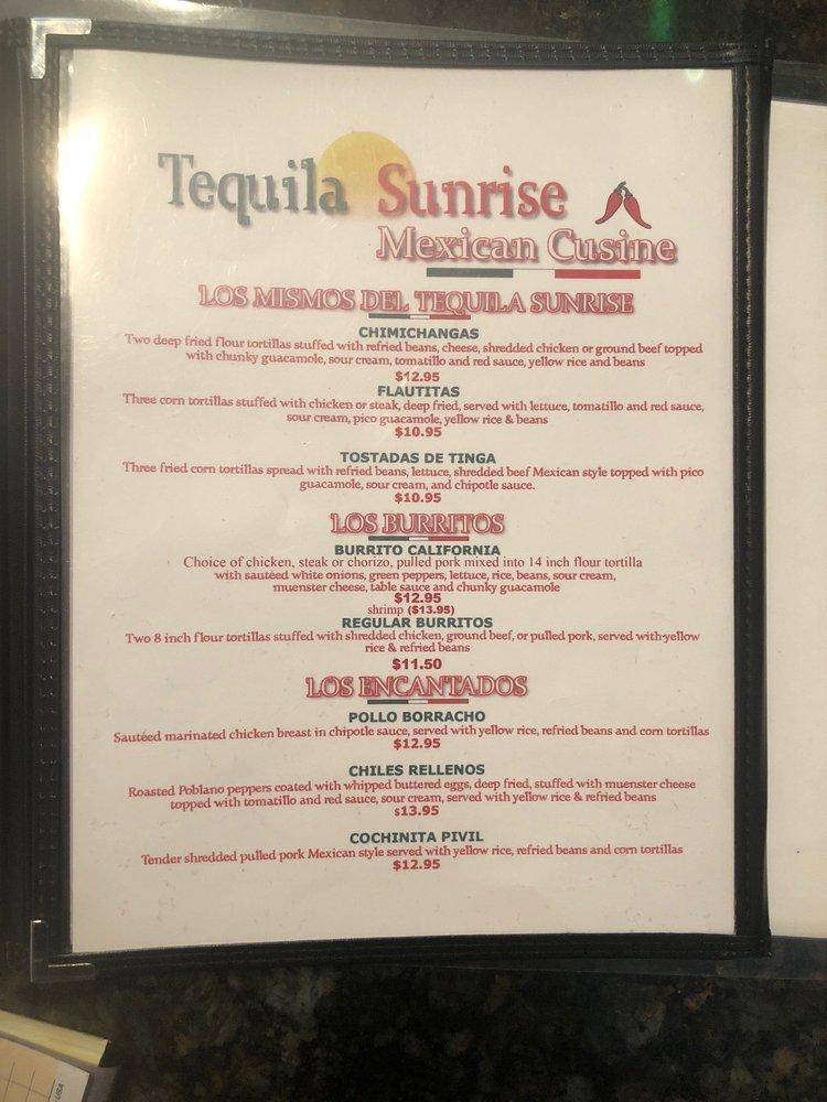 Menu at Tequila Sunrise restaurant, Milford