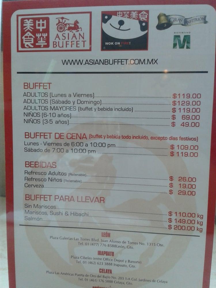 Menu at Asian Buffet restaurant, Leon, Blvd. Juan Alonso de Torres Pte.  1315 Ote