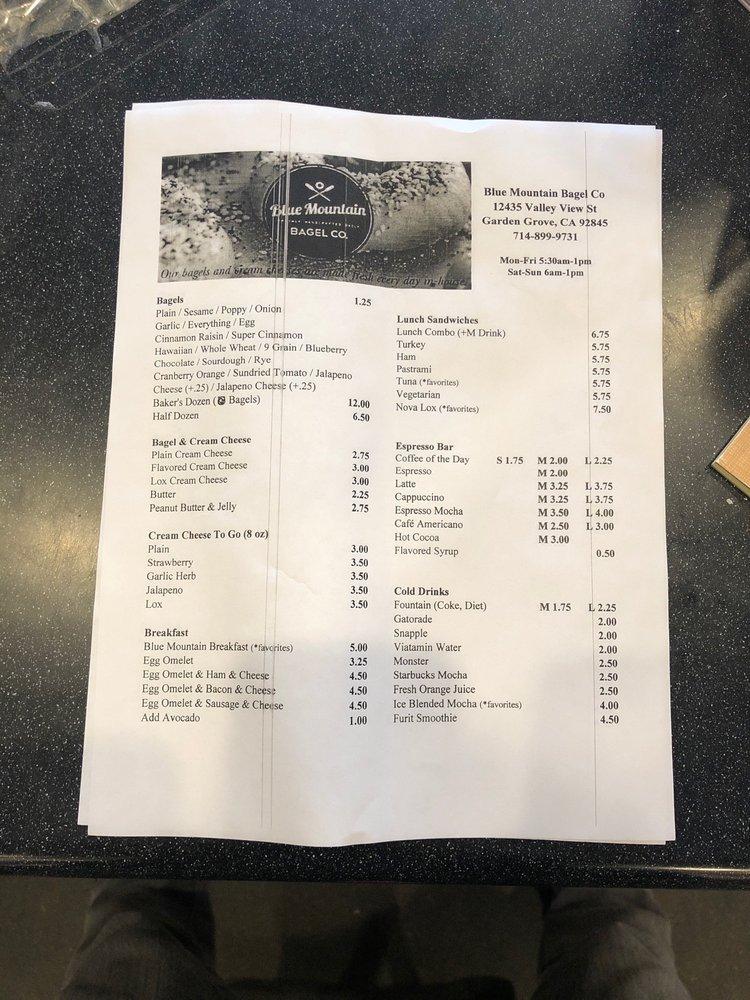 Menu at Blue Mountain Bagel, Garden Grove