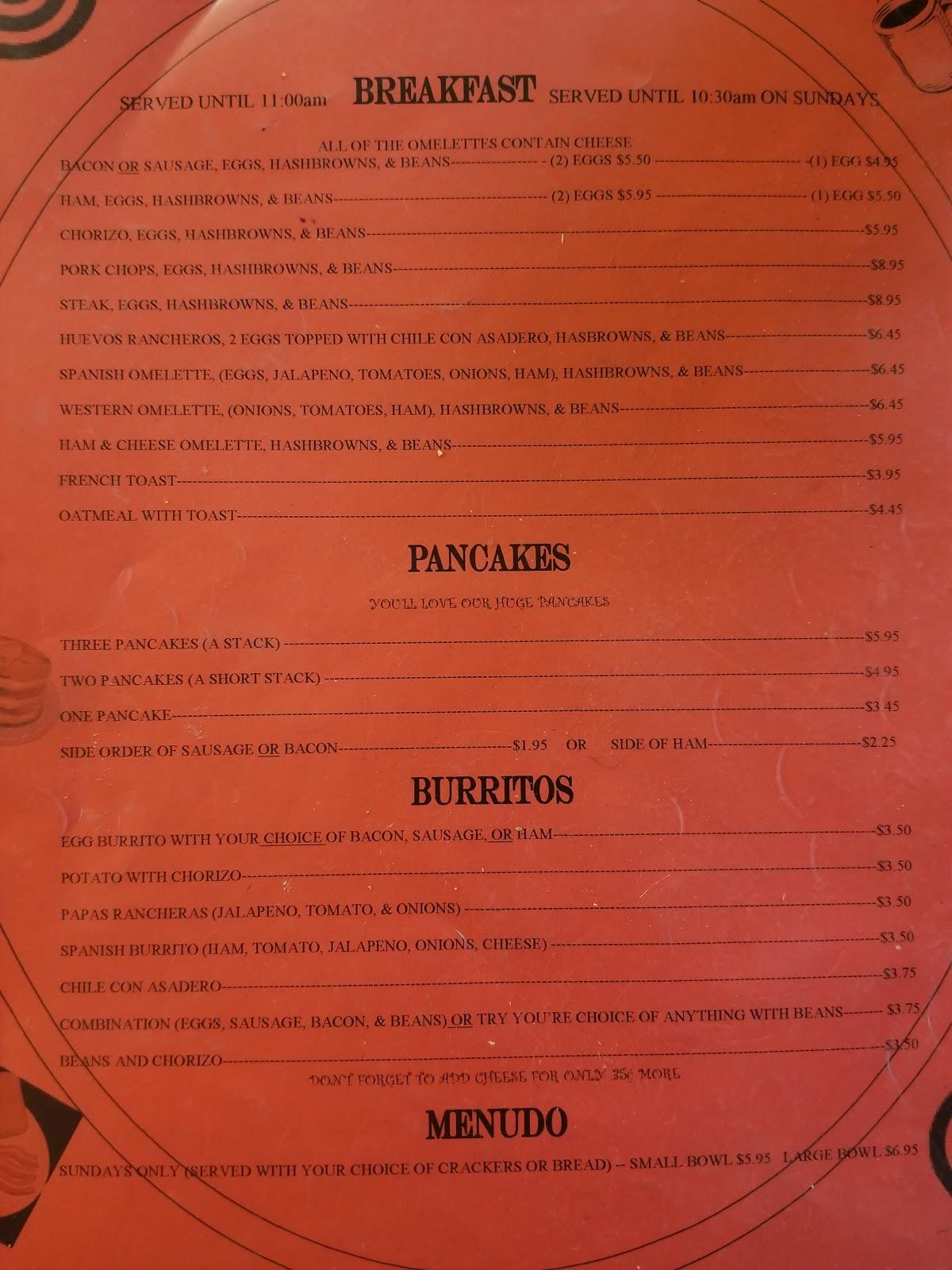 Menu at Elena's Kitchen restaurant, McCamey