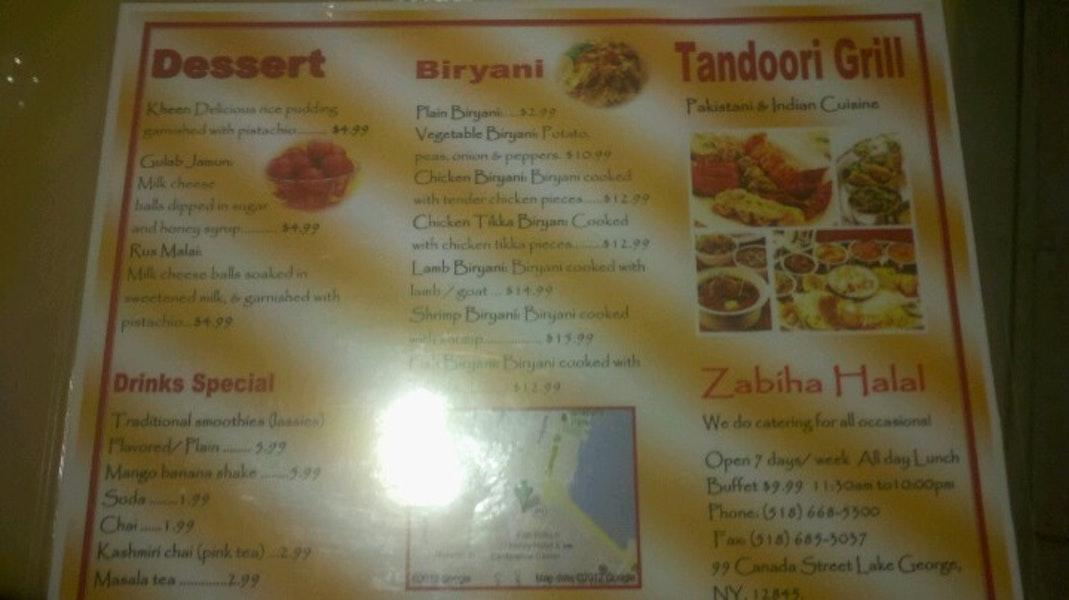 Menu at Tandoori Grill A Restaurant in Lake Lake