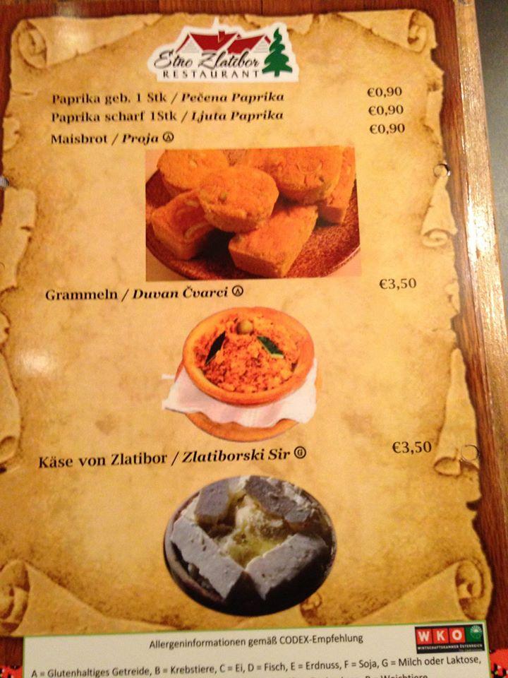 Speisekarte von Zlatibor Restaurant Grill, Wien