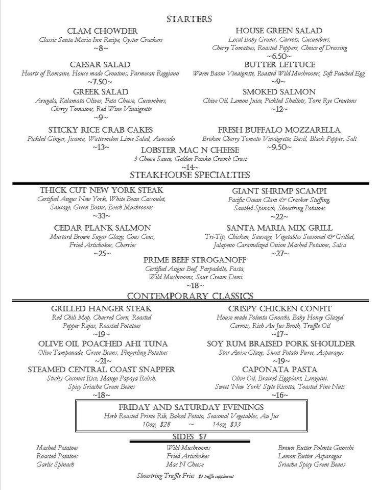Menu at Garden Room Restaurant, Santa Maria