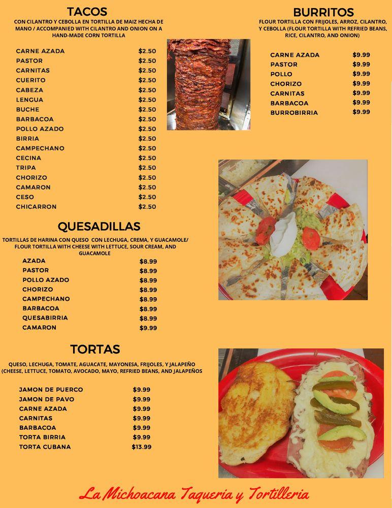 Menu at La Michoacana Tienda y Carniceria restaurant, Charlotte