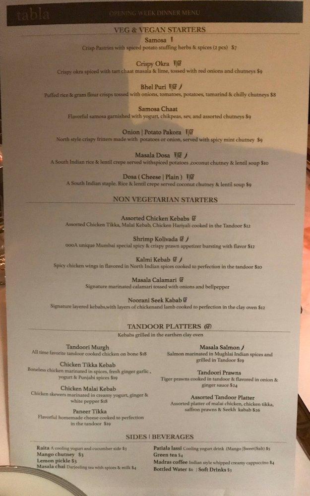 Carta del restaurante TABLA FINE INDIAN CUISINE (NJ) [BYOB] {DINE IN