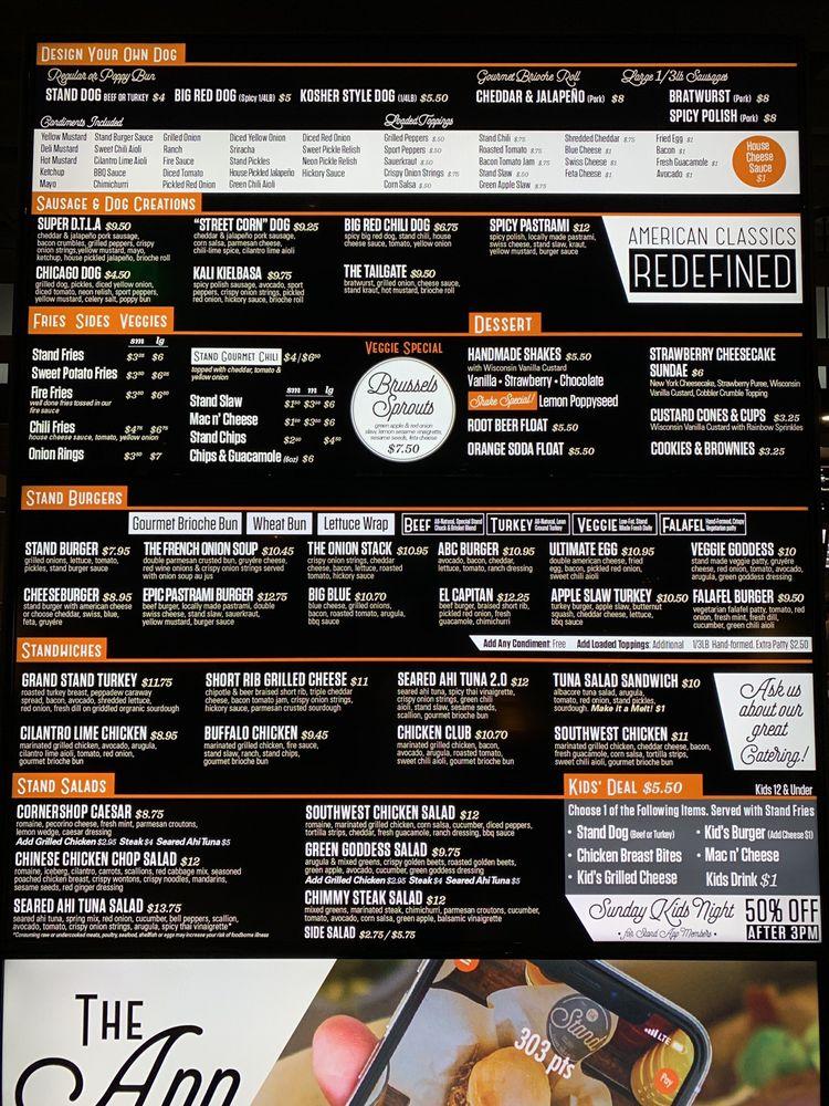Menu at The Stand American Classics Redefined restaurant, Calabasas