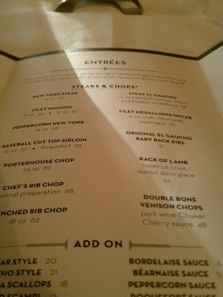 Menu at El Gaucho Bellevue pub & bar, Bellevue