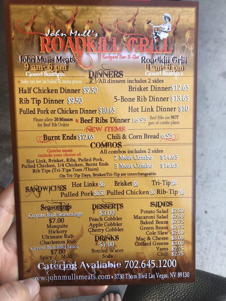 Menu at John Mull's Meats & Road Kill Grill BBQ, Las Vegas
