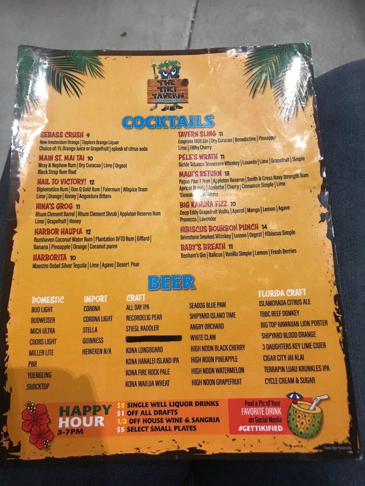 Menu at The Tiki Tavern pub & bar, Safety Harbor
