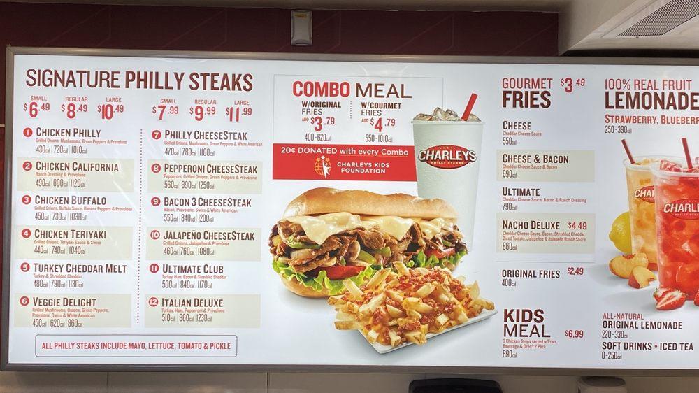 Menu at Charleys Cheesesteaks steakhouse, Salinas