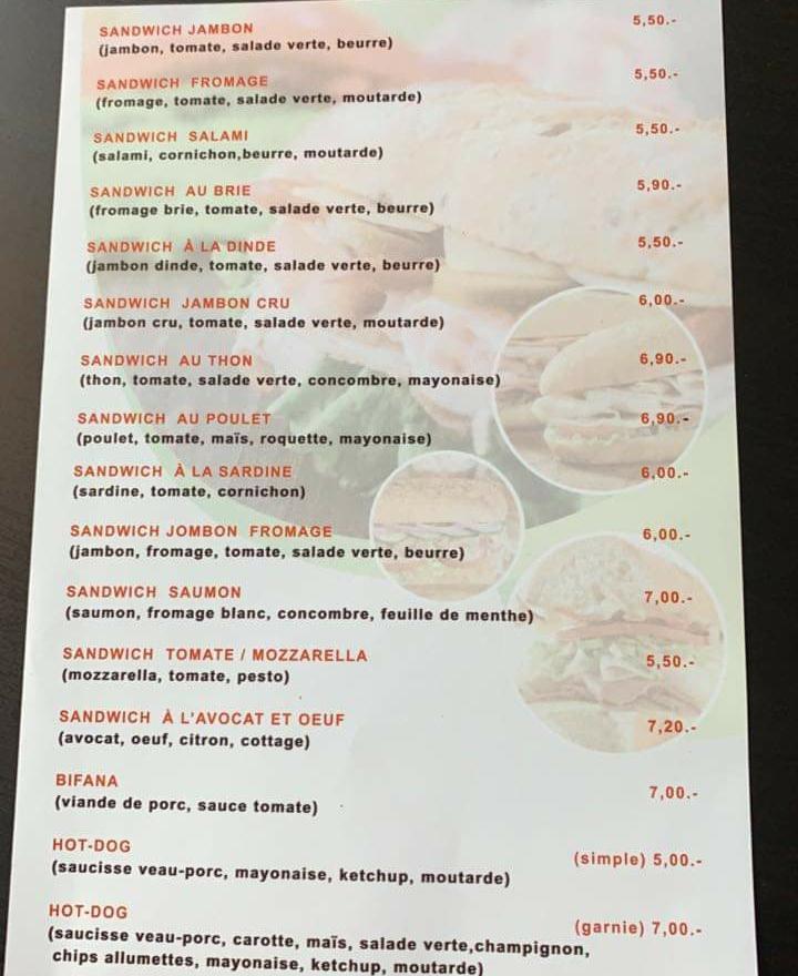 Menu da TeaRoom SHIRAZ, Ginevra