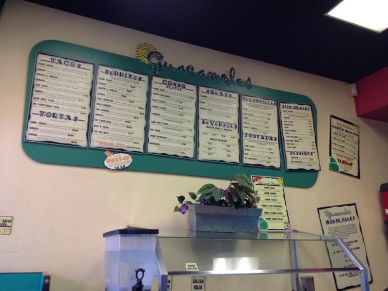 Menu at Guacamoles restaurant, Palm Springs