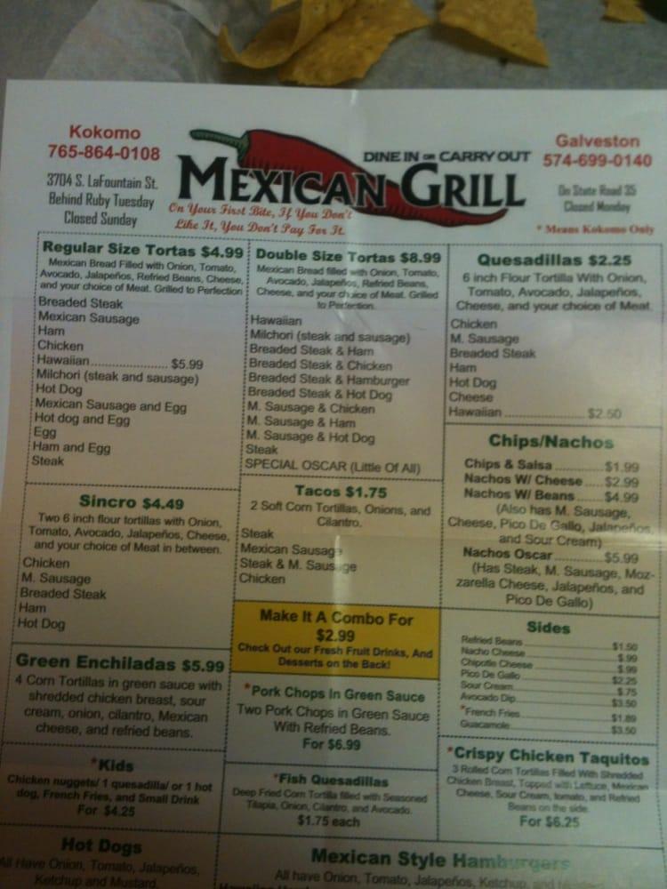 Menu at Tortas Johann Mexican Grill restaurant, Kokomo