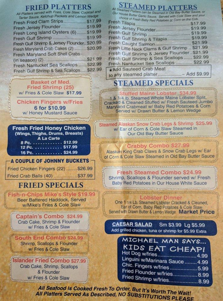 Menu at Mike's Seafood of Ocean City restaurant, Ocean City
