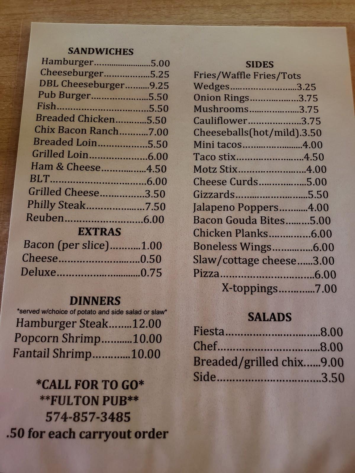 Menu at Fulton Tavern pub & bar, Fulton, IN25