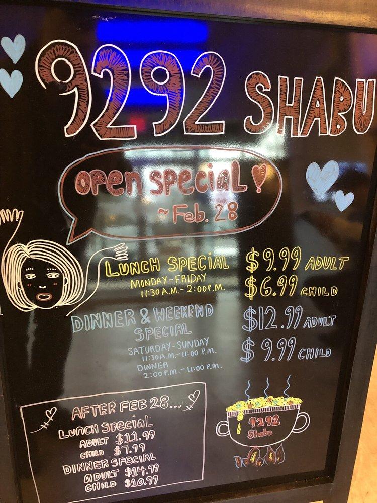 Menu at 9292 Shabu Healthy Korean restaurant, hot pot Duluth, GA