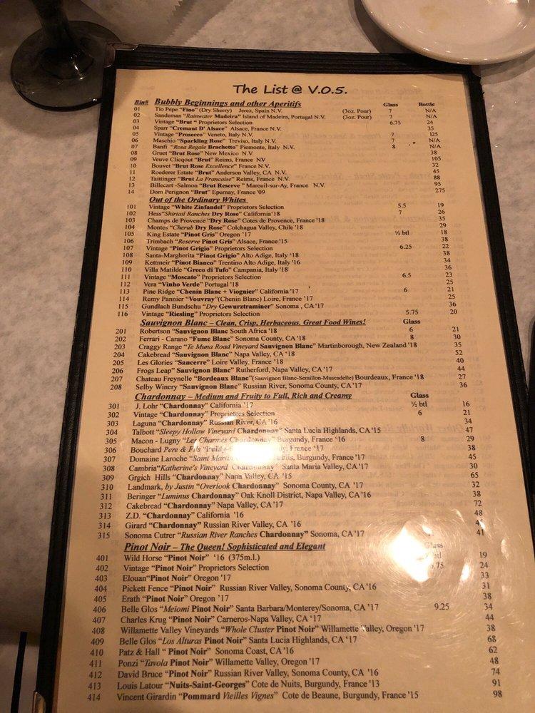 Menu at Vintage On 5th restaurant, Crystal River
