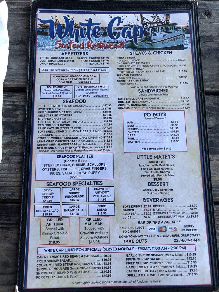Menu at White Cap Restaurant, Gulfport, 560 Beach Dr