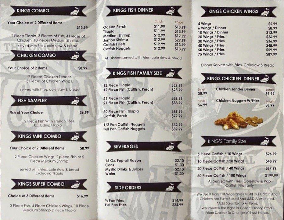 Menu at King Fish & Wings restaurant, Joliet