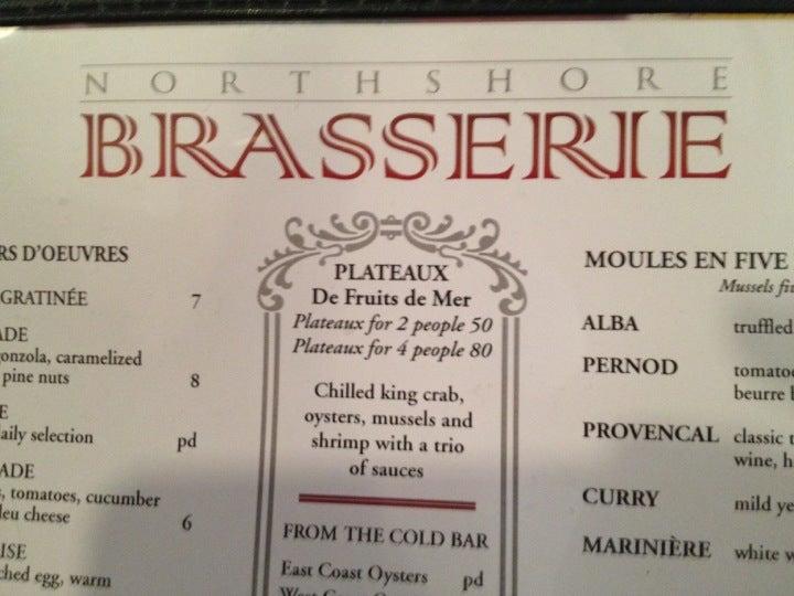 Menu at Northshore Brasserie restaurant, Knoxville