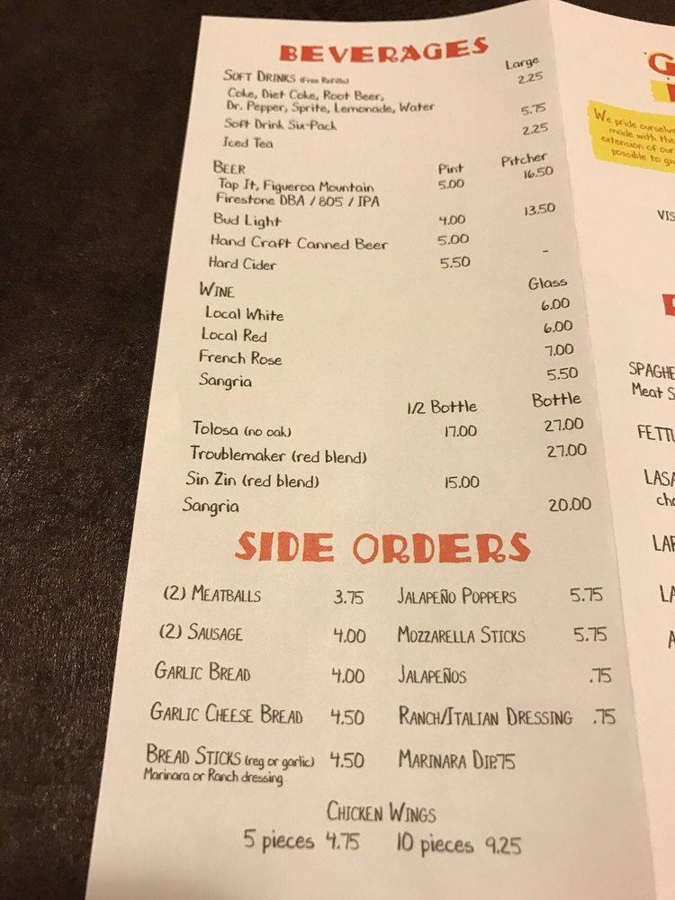Menu at Gino's Pizza SLO pizzeria, San Luis Obispo