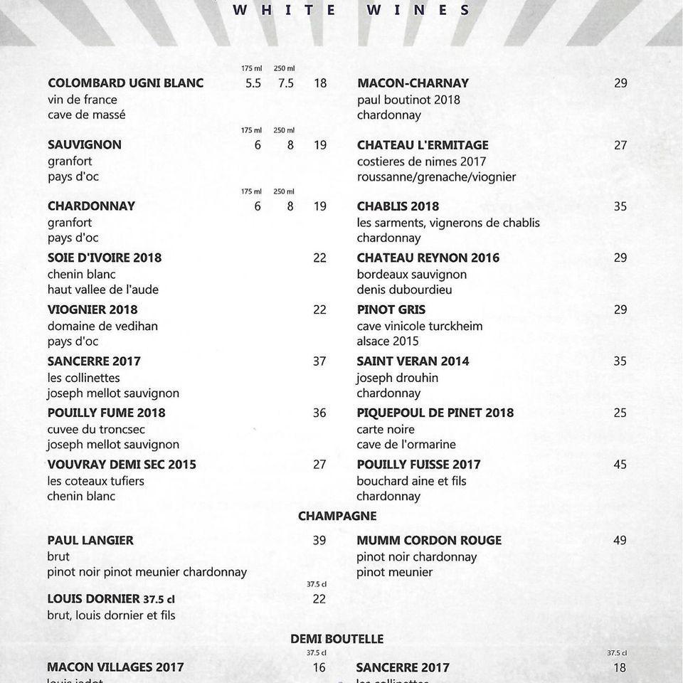 Menu at L'Artiste Muscle pub & bar, London