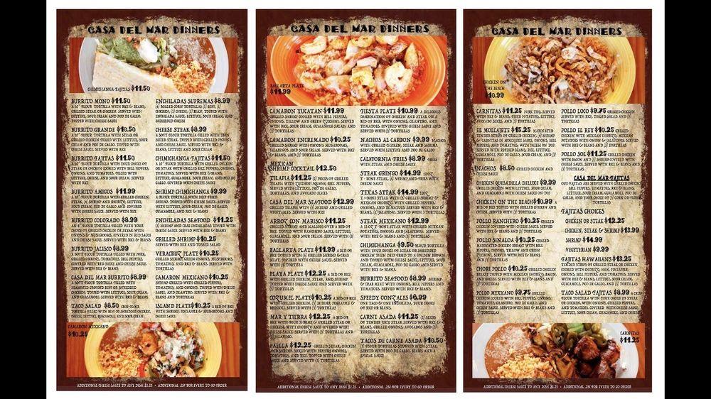 Menu at Casa Del Mar restaurant, Urbana
