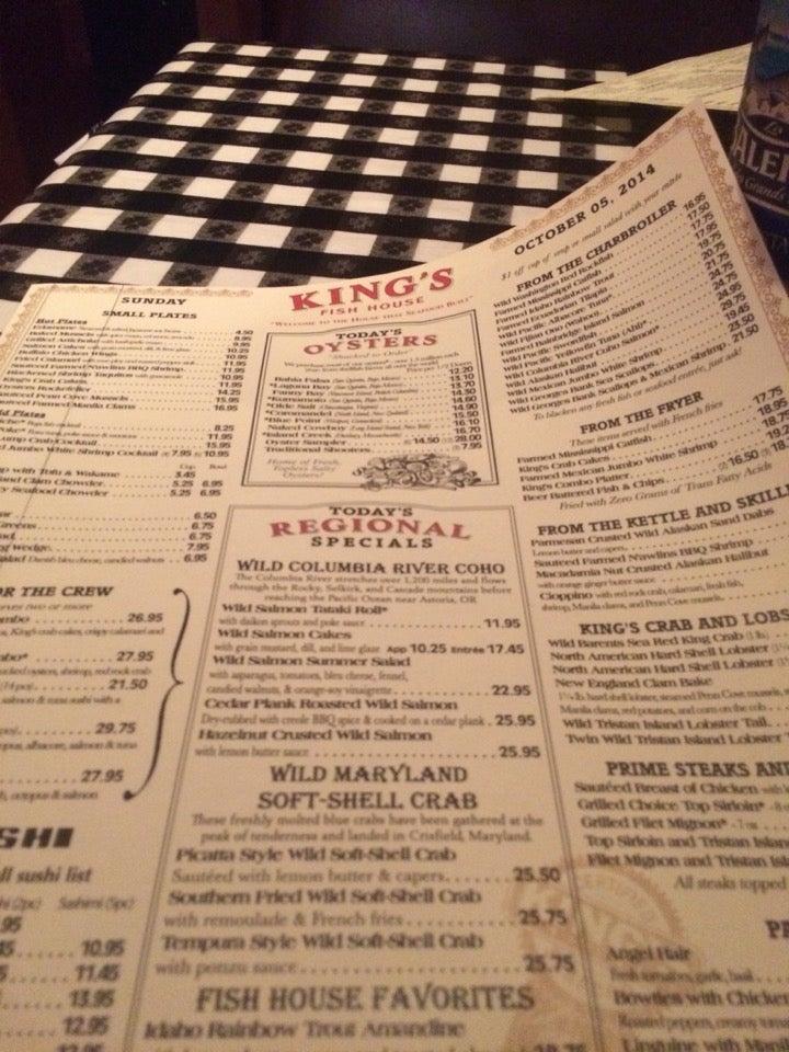 Menu at King's Fish House restaurant, Henderson, Village Walk Dr 139