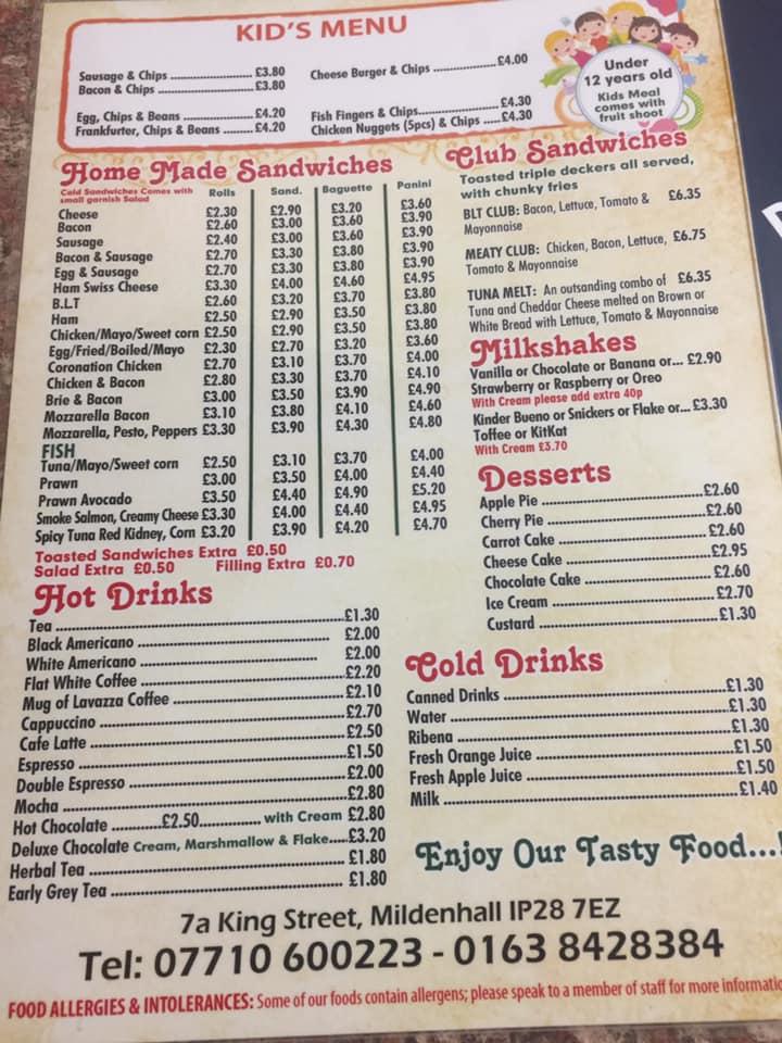 Menu at Rocca Cafe Lounge, Beck Row