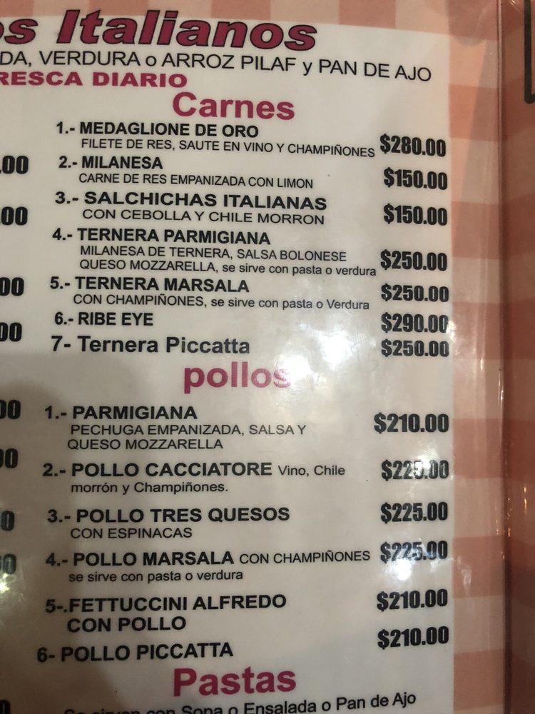 Menu at Vittorio's restaurant, Tijuana, C. de la Nieve 203