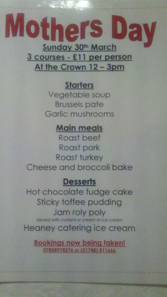 Menu at Heaney Catering at The Crown pub & bar, Brompton on Swale