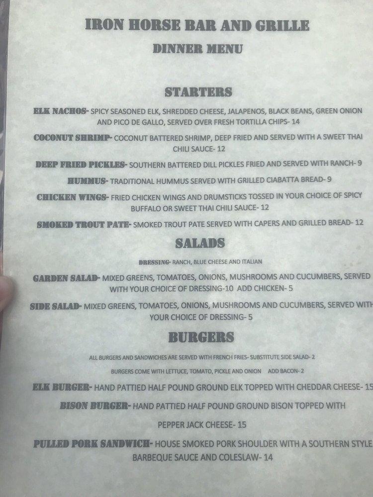 Menu at Iron Horse Bar and Grill, Gardiner