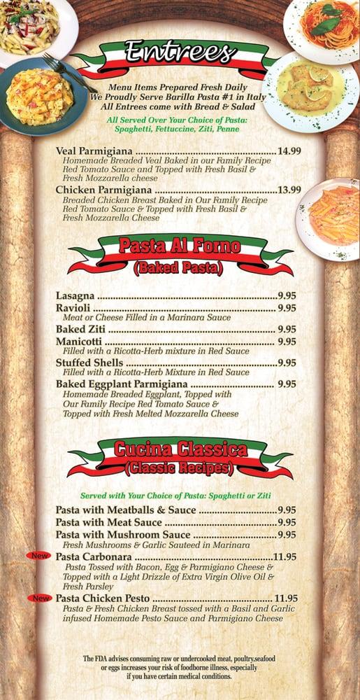 Menu at Benny's Italian Eatery pizzeria, Boiling Springs