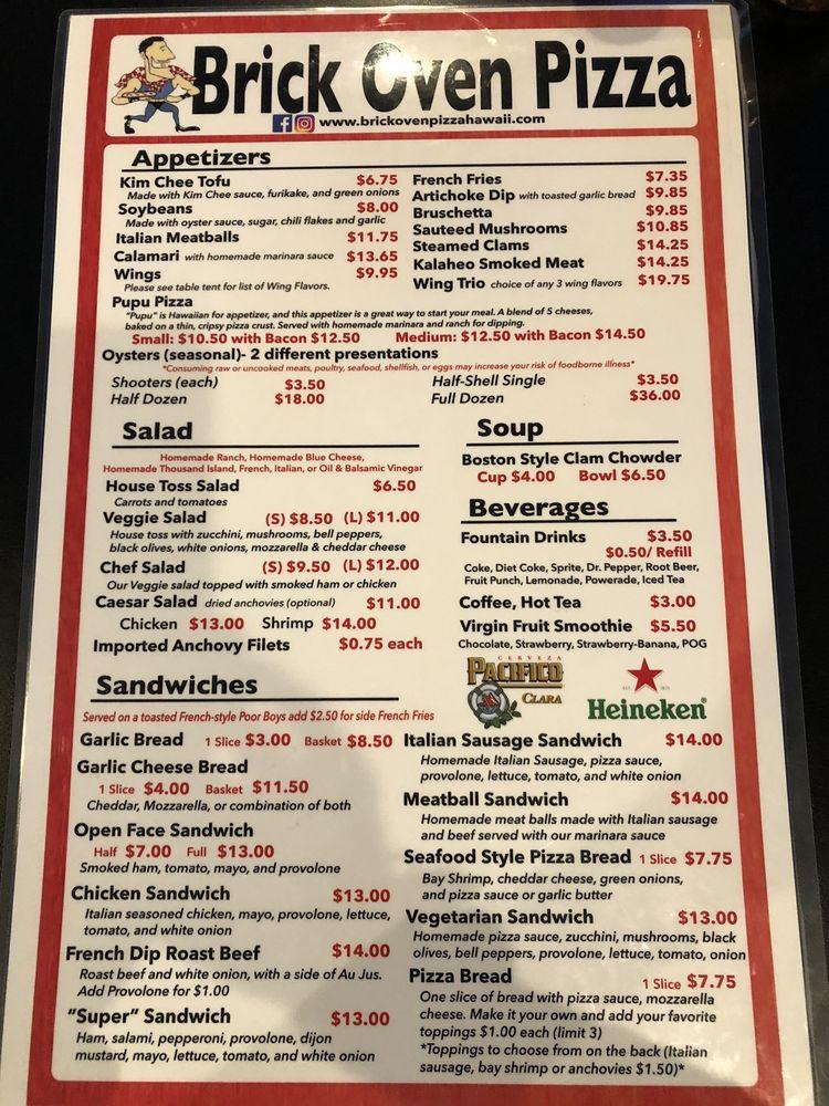 Menu at Brick Oven Pizza pub & bar, Kaneohe