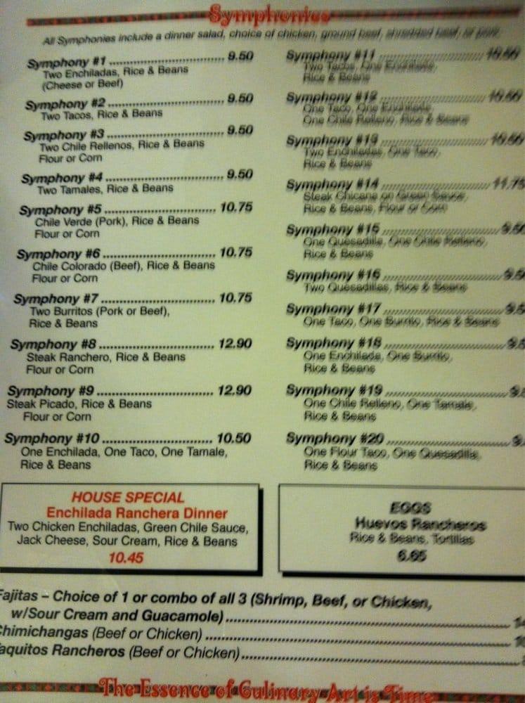 Menu at Casa Vieja restaurant, Oroville