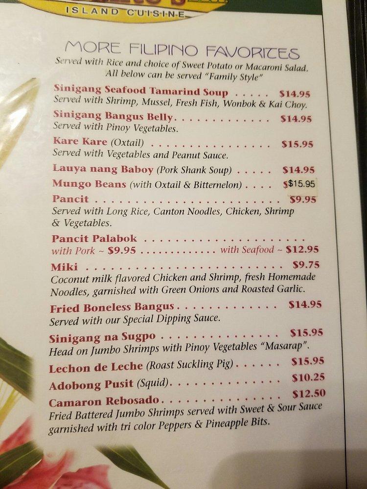 Menu at Tante's Island Cuisine restaurant, Kahului
