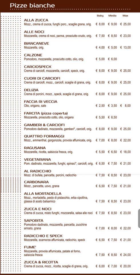 Menu di Pizzeria Boomerang 