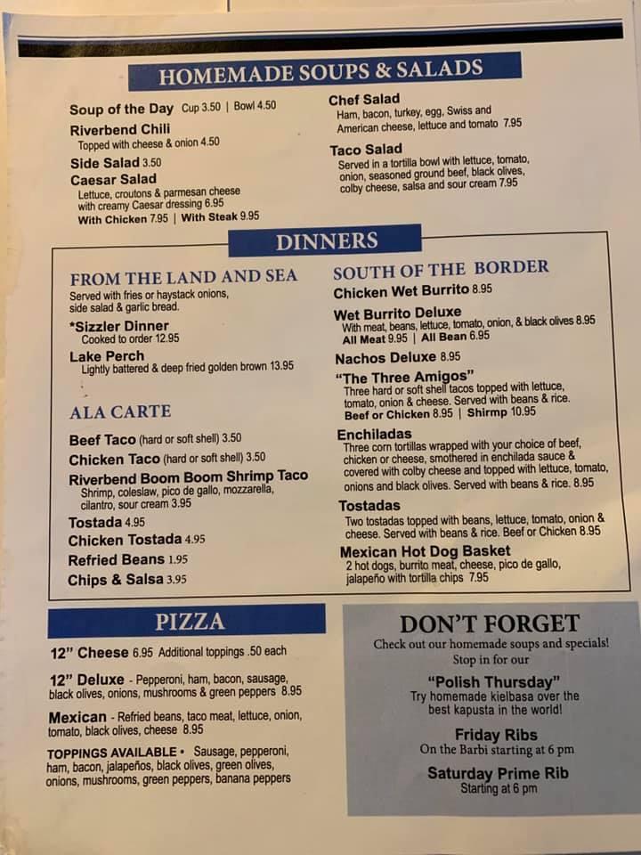 Menu at River Bend Bar & Grill, Ada