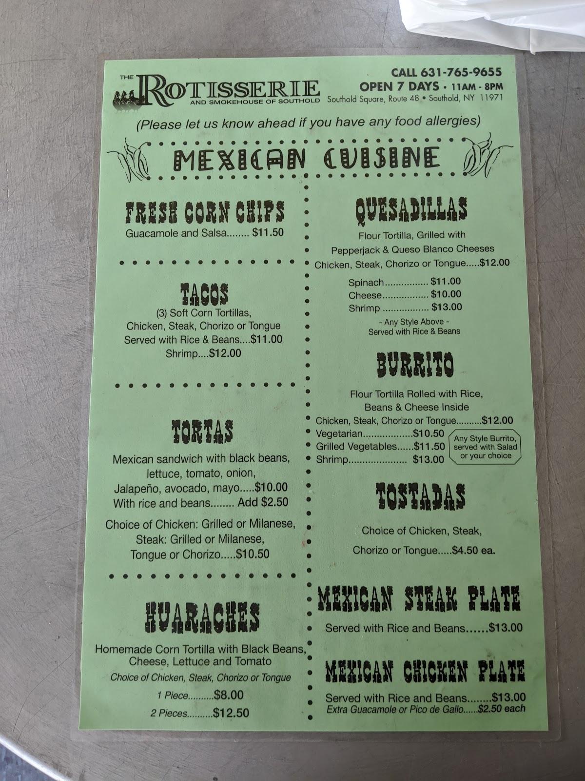 Menu at Rotisserie Smokehouse restaurant, Southold
