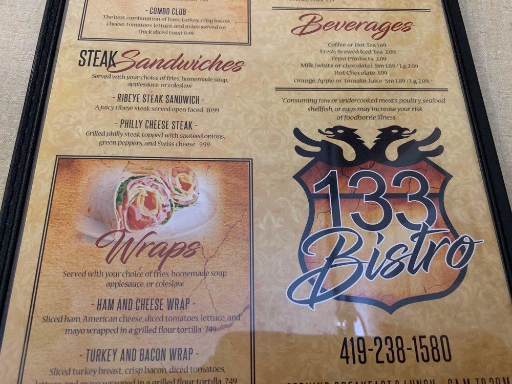 Menu at 133 Bistro restaurant, Van Wert