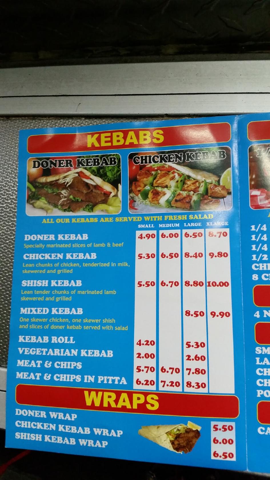 Menu at Gallows Kebab restaurant, Romford