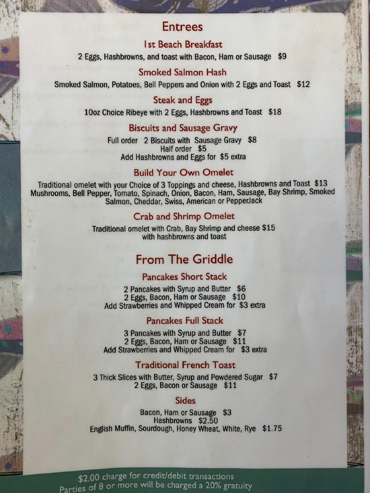 Menu at River's Edge Restaurant, La Push