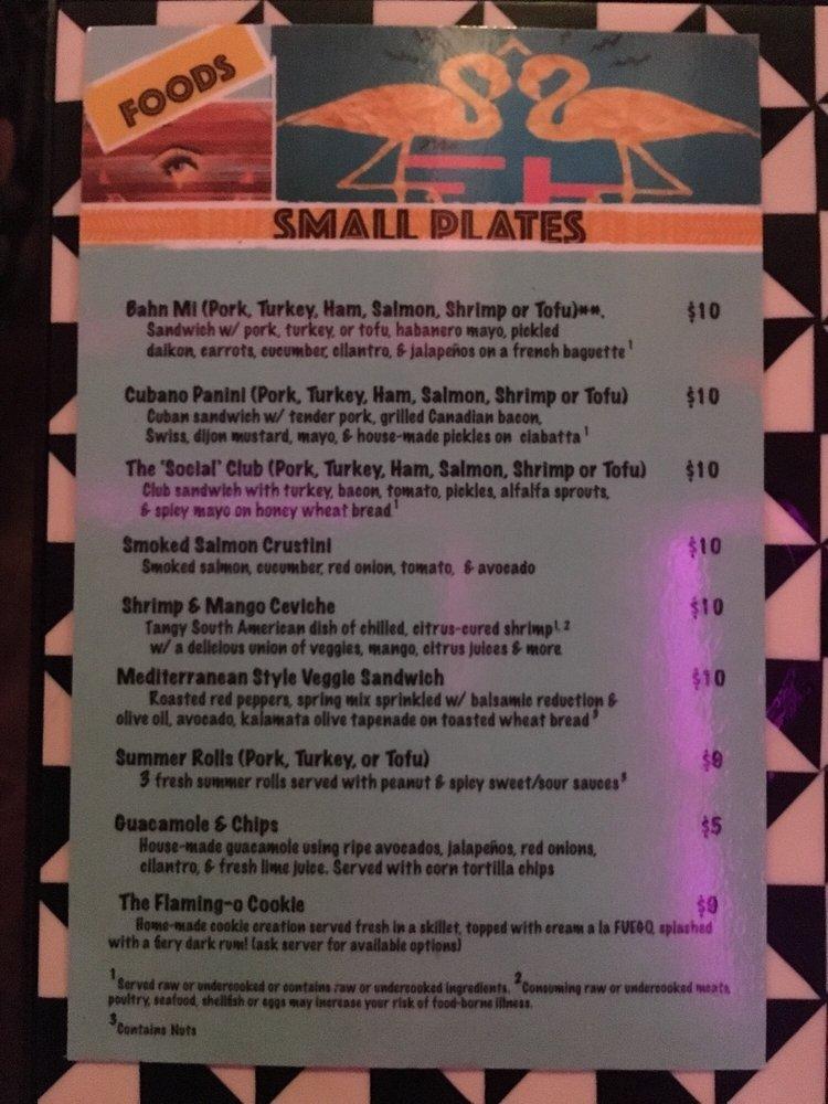 Menu at The Flamingo House Social Club, Sacramento