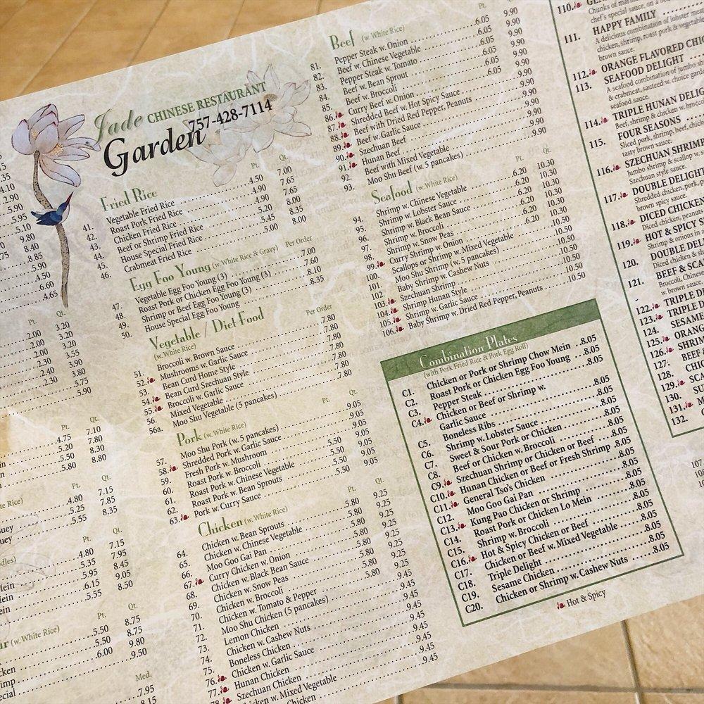 Menu at Jade Garden Chinese Restaurant, Virginia Beach, General Booth
