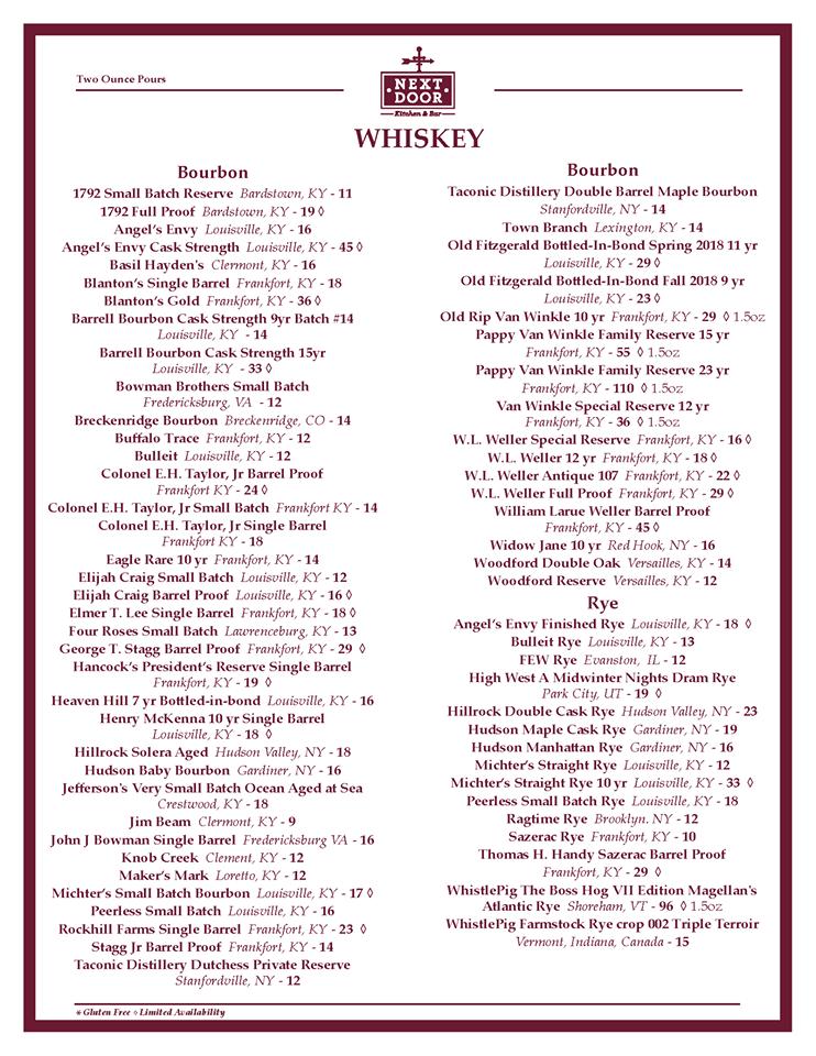 Menu at Next Door Kitchen and Bar, Ballston Spa